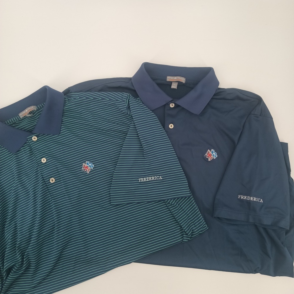 Lot of 2 Peter Millar Summer Comfort Golf Polos Mens XL Navy Teal Frederica Golf